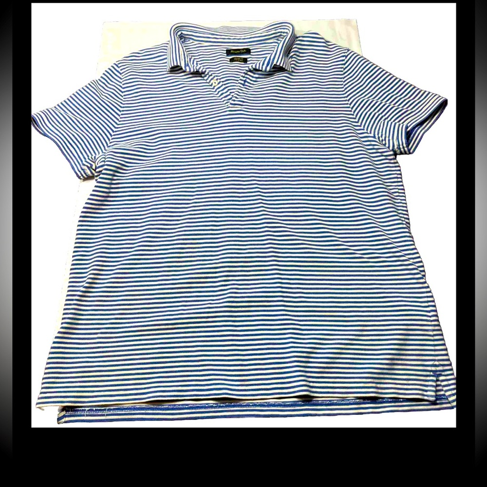 2XL Massimo Dutti BLUE WHITE STRIPED Polo Shirt, Cotton KNIT, India, Casual Fit